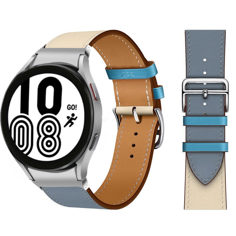 Leather Watch Band For Samsung - Cream & Baby Blue
