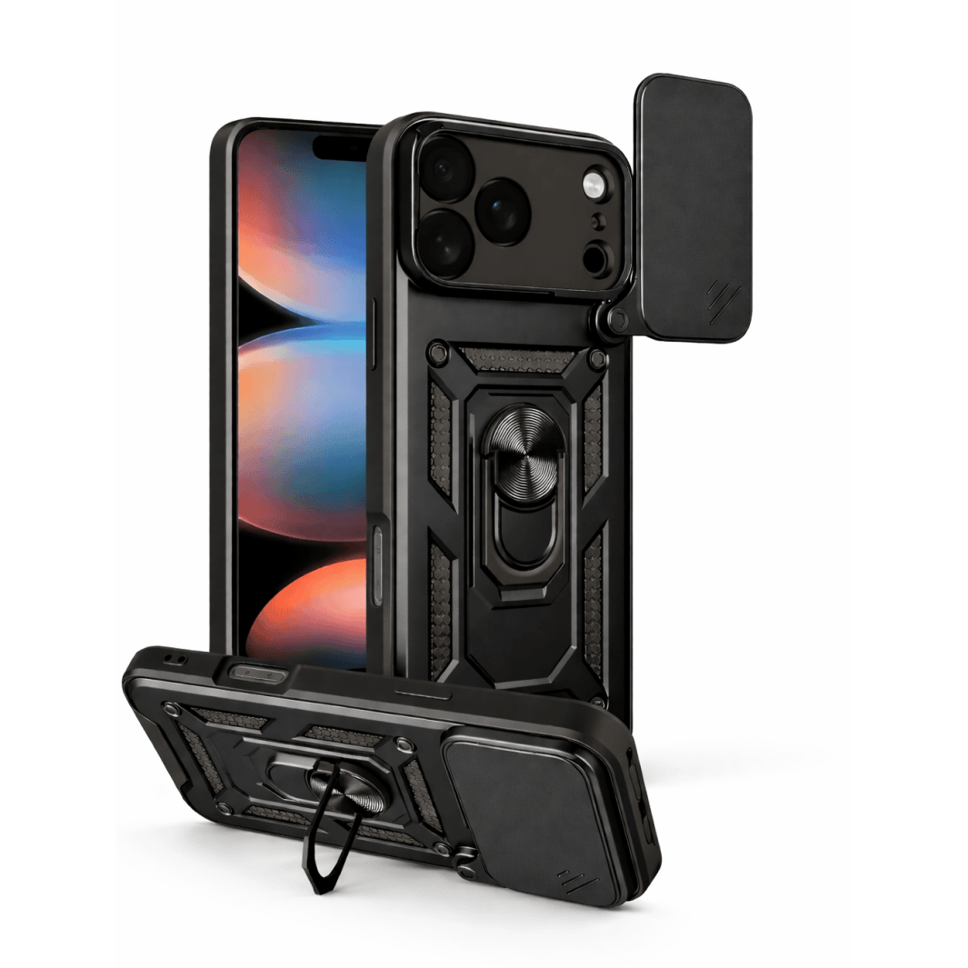 Magnetic Shockproof Phone Case With Camera Cover - Black