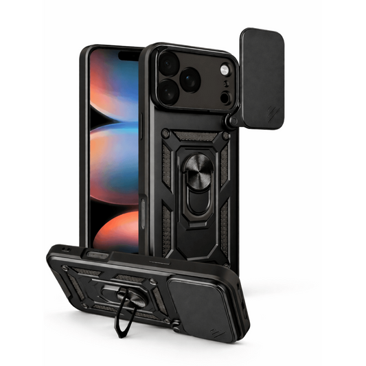 Magnetic Shockproof Phone Case With Camera Cover - Black