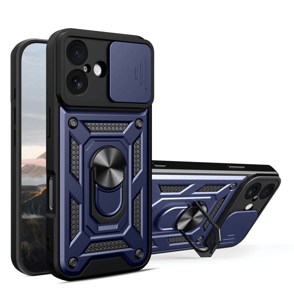 Magnetic Shockproof Phone Case With Camera Cover - Blue