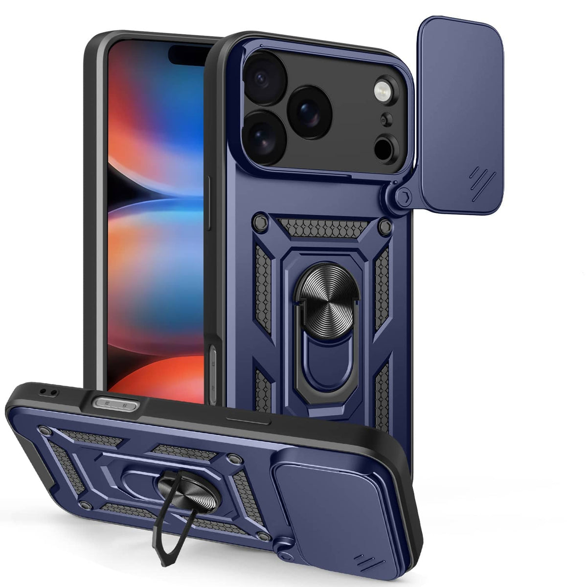 Magnetic Shockproof Phone Case With Camera Cover - Blue