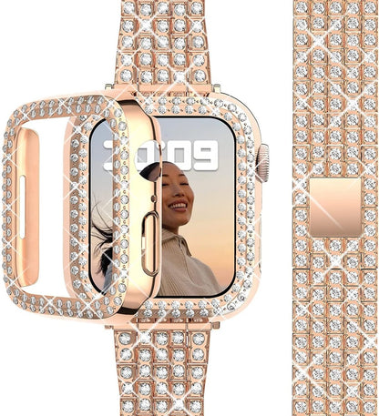 Rhinestone Stainless Steel Watch Band With Case