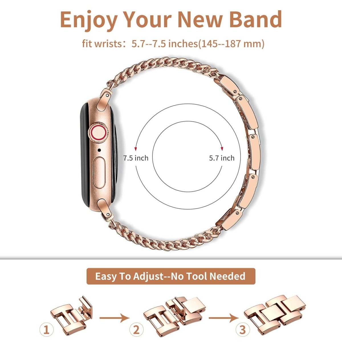 Chain Stainless Steel Watch Band With Case