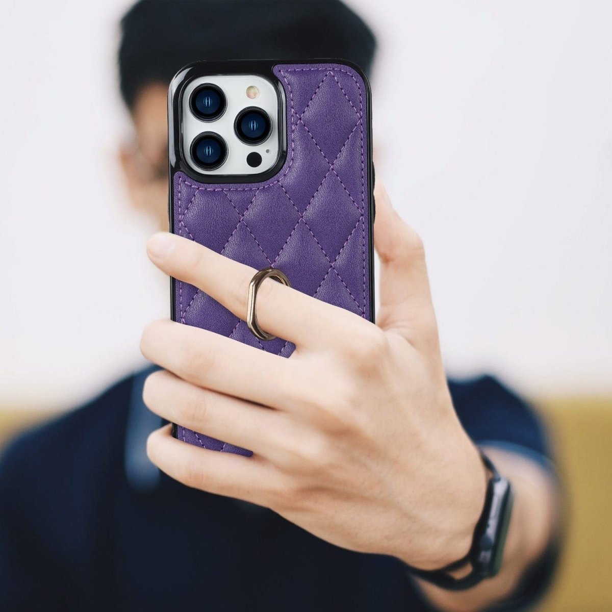 Classic Leather Phone Case With Ring Grip