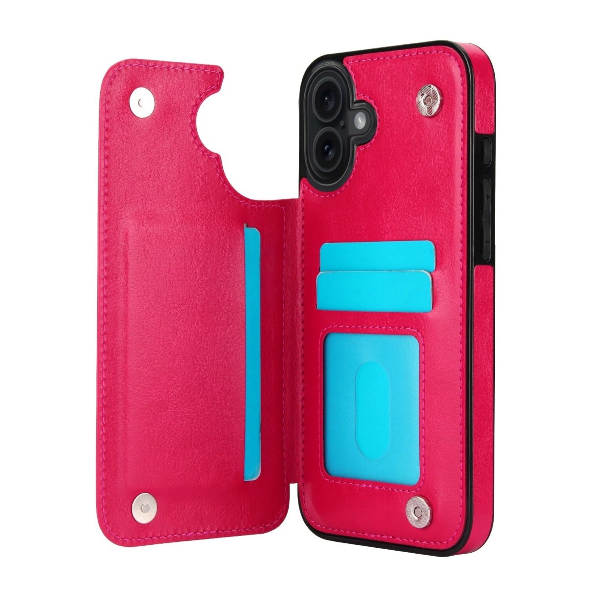 Flip Leather Phone Wallet Case - Rose Red