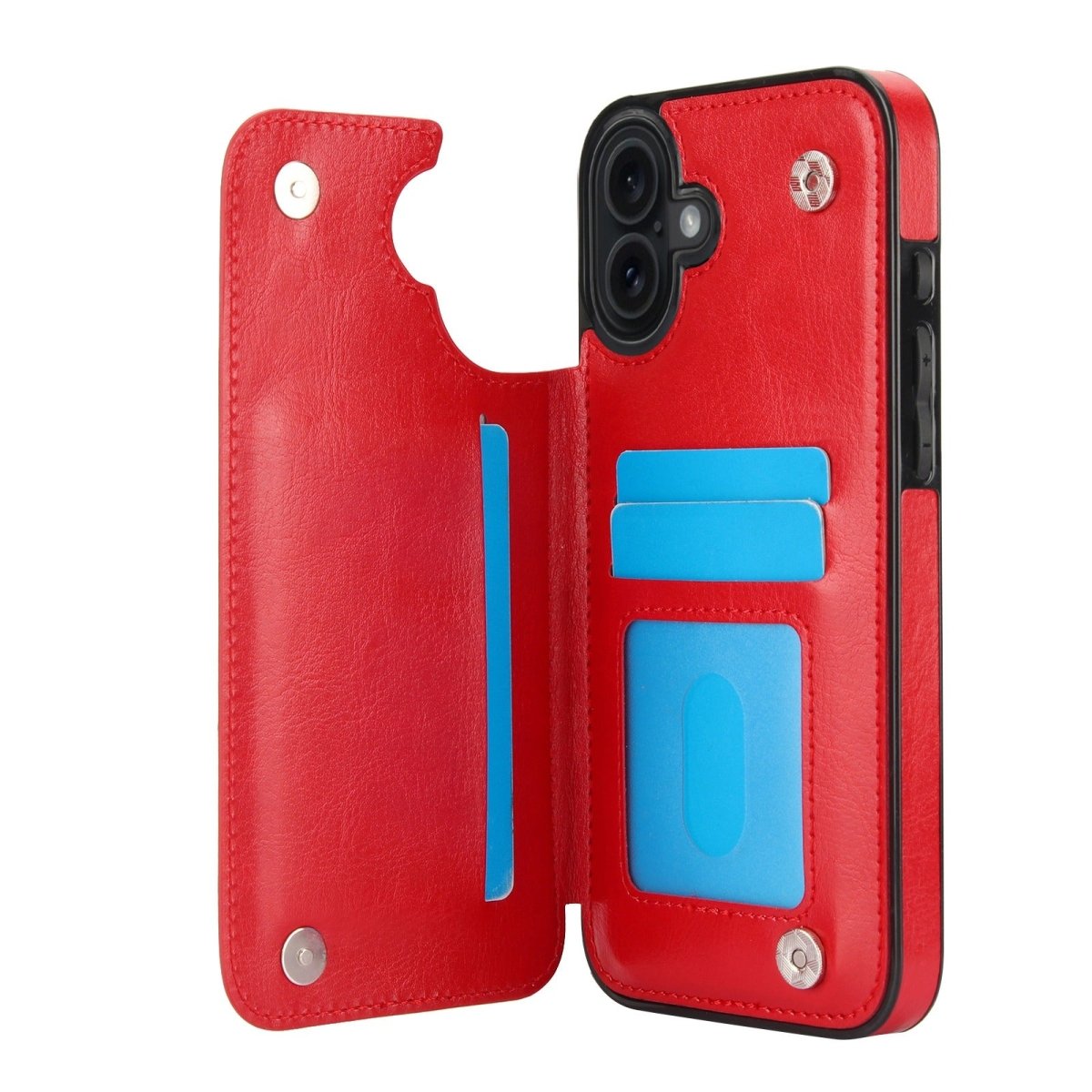 Flip Leather Phone Wallet Case - Red