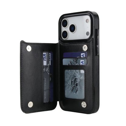 Flip Leather Phone Wallet Case - Black