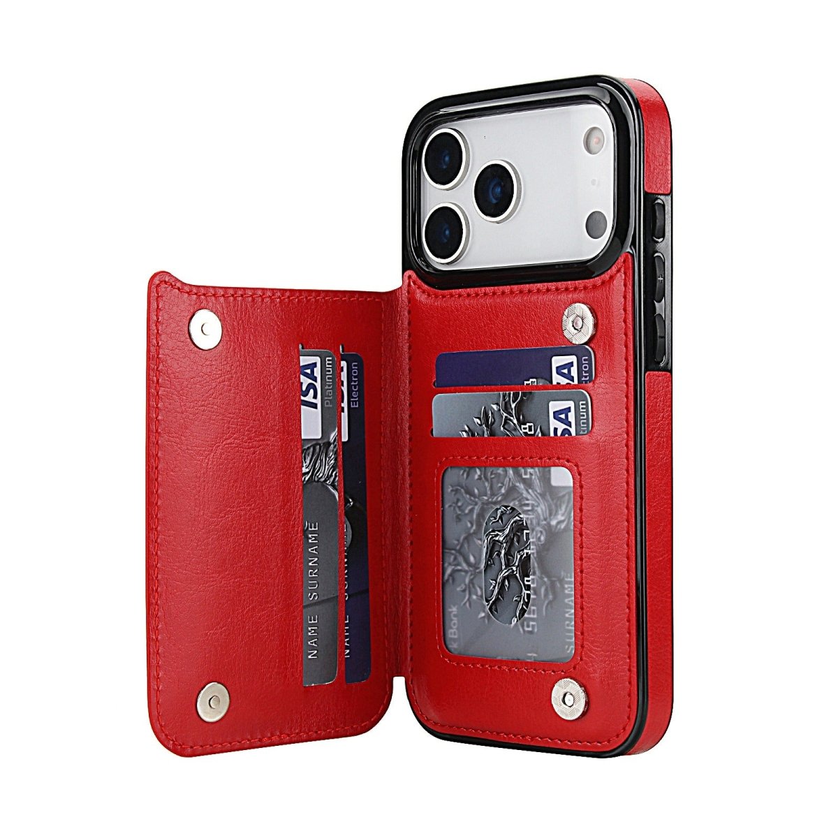 Flip Leather Phone Wallet Case - Red