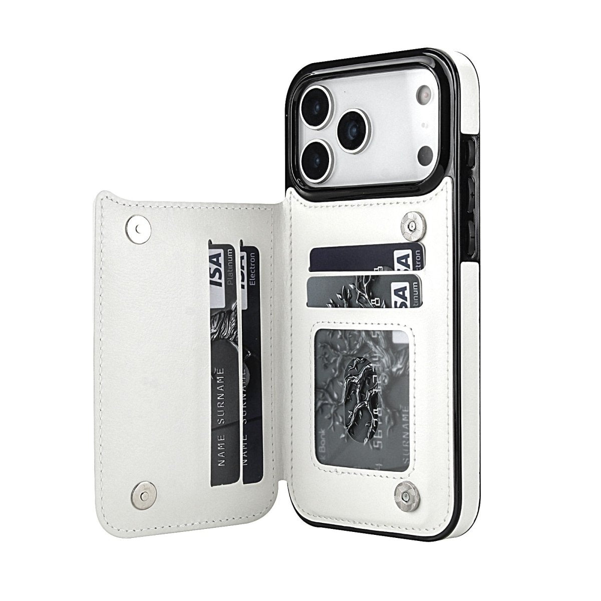Flip Leather Phone Wallet Case - White