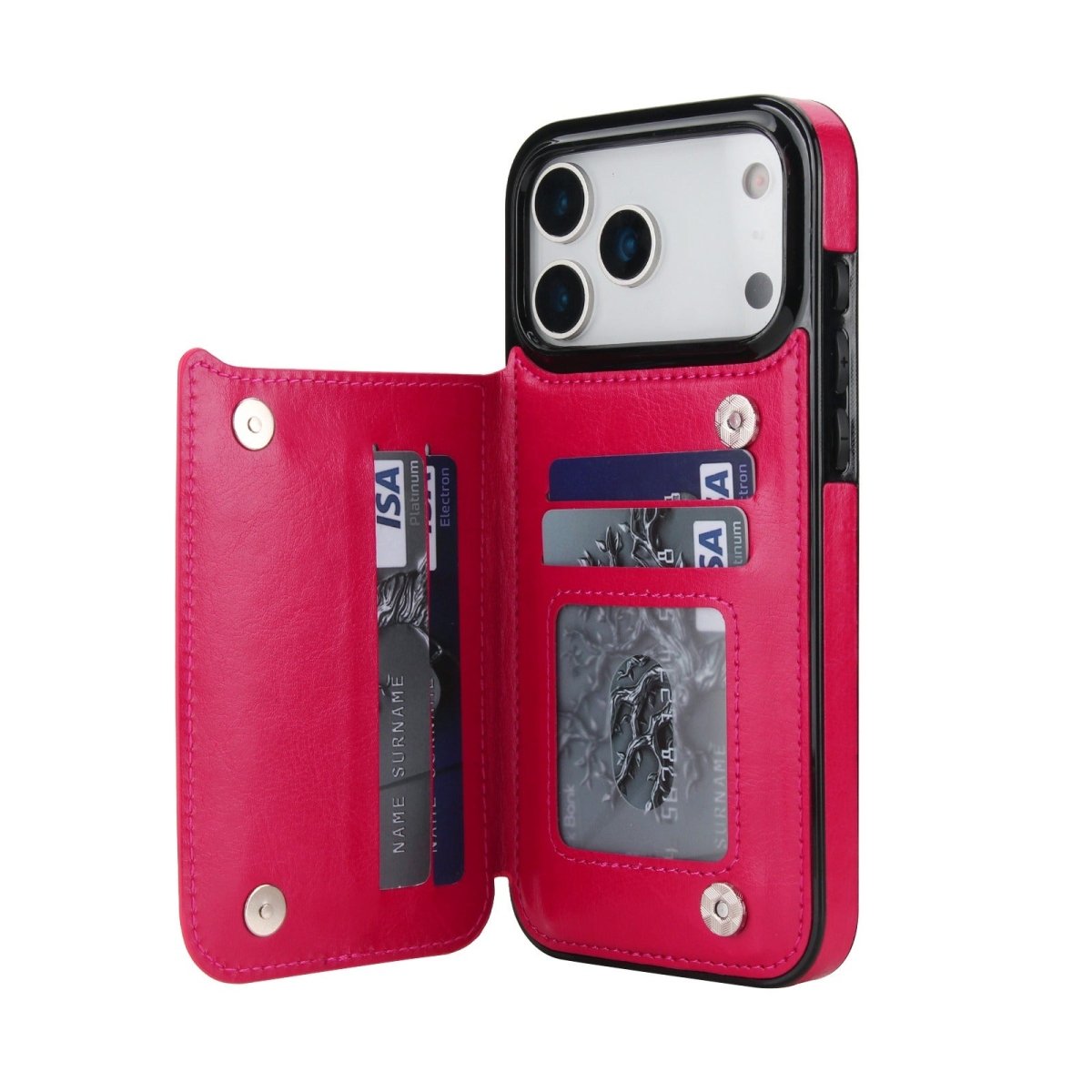 Flip Leather Phone Wallet Case - Rose Red