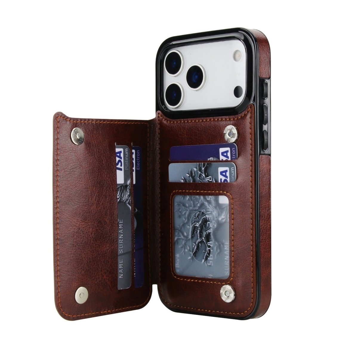 Flip Leather Phone Wallet Case - Brown