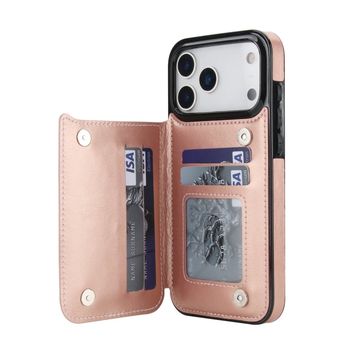Flip Leather Phone Wallet Case - Rose Gold