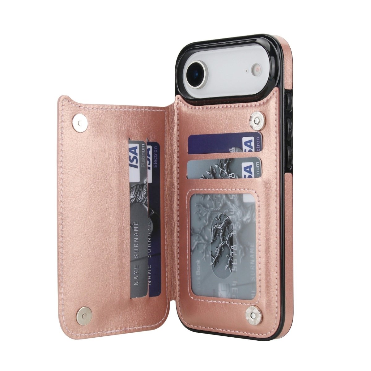 Flip Leather Phone Wallet Case - Rose Gold