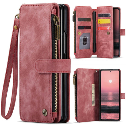 Zipper Leather Wallet Case For Samsung Z Fold - Red