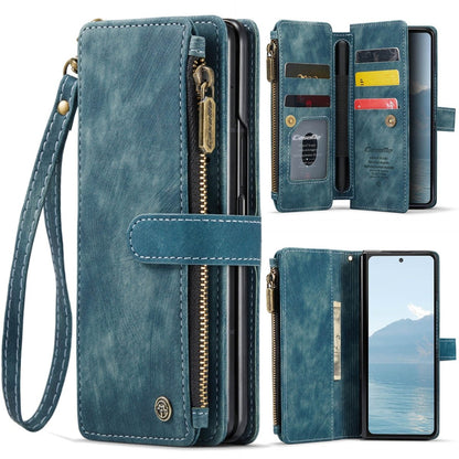 Zipper Leather Wallet Case For Samsung Z Fold - Blue