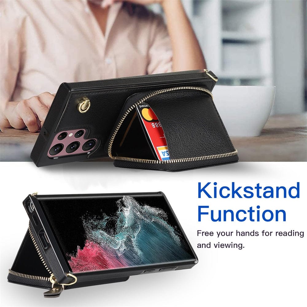 Leather Wallet Case With Lanyard For Samsung Galaxy
