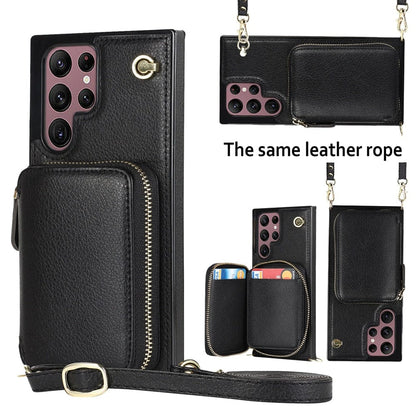 Leather Wallet Case With Lanyard For Samsung Galaxy