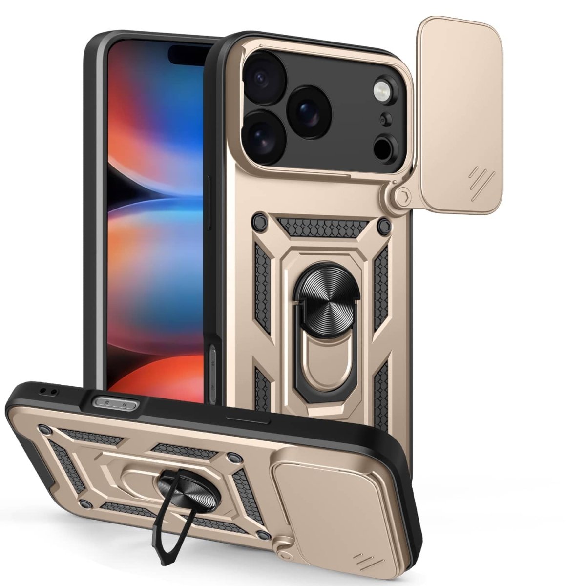 Magnetic Shockproof Phone Case With Camera Cover - Gold