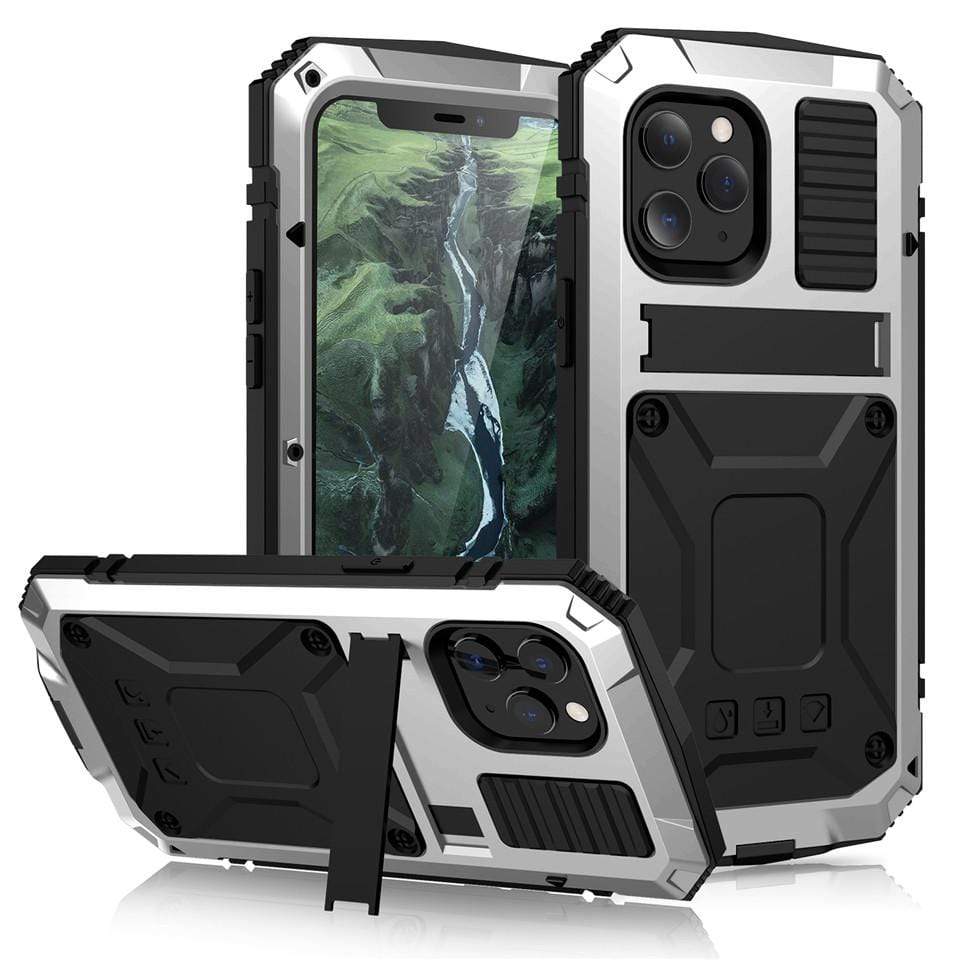 Rugged Heavy Duty Phone Case with Kickstand - Silver
