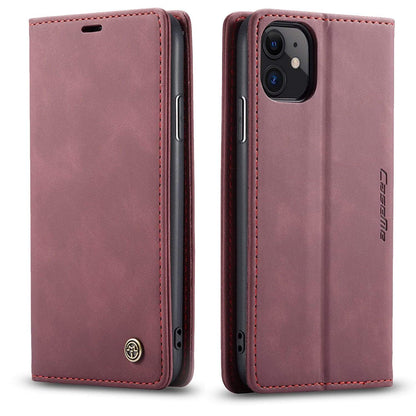 Leather Phone Wallet Case - Wine Red
