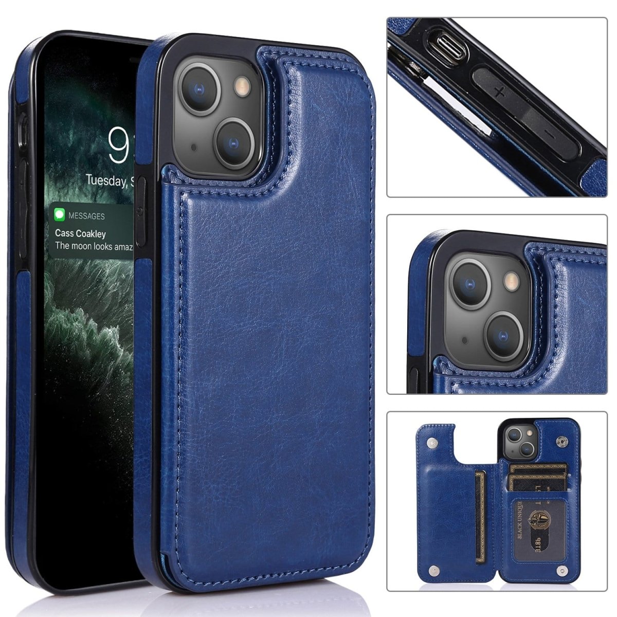 Flip Leather Phone Wallet Case - Blue