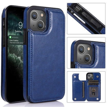 Flip Leather Phone Wallet Case - Blue