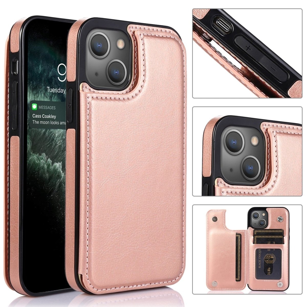 Flip Leather Phone Wallet Case - Rose Gold