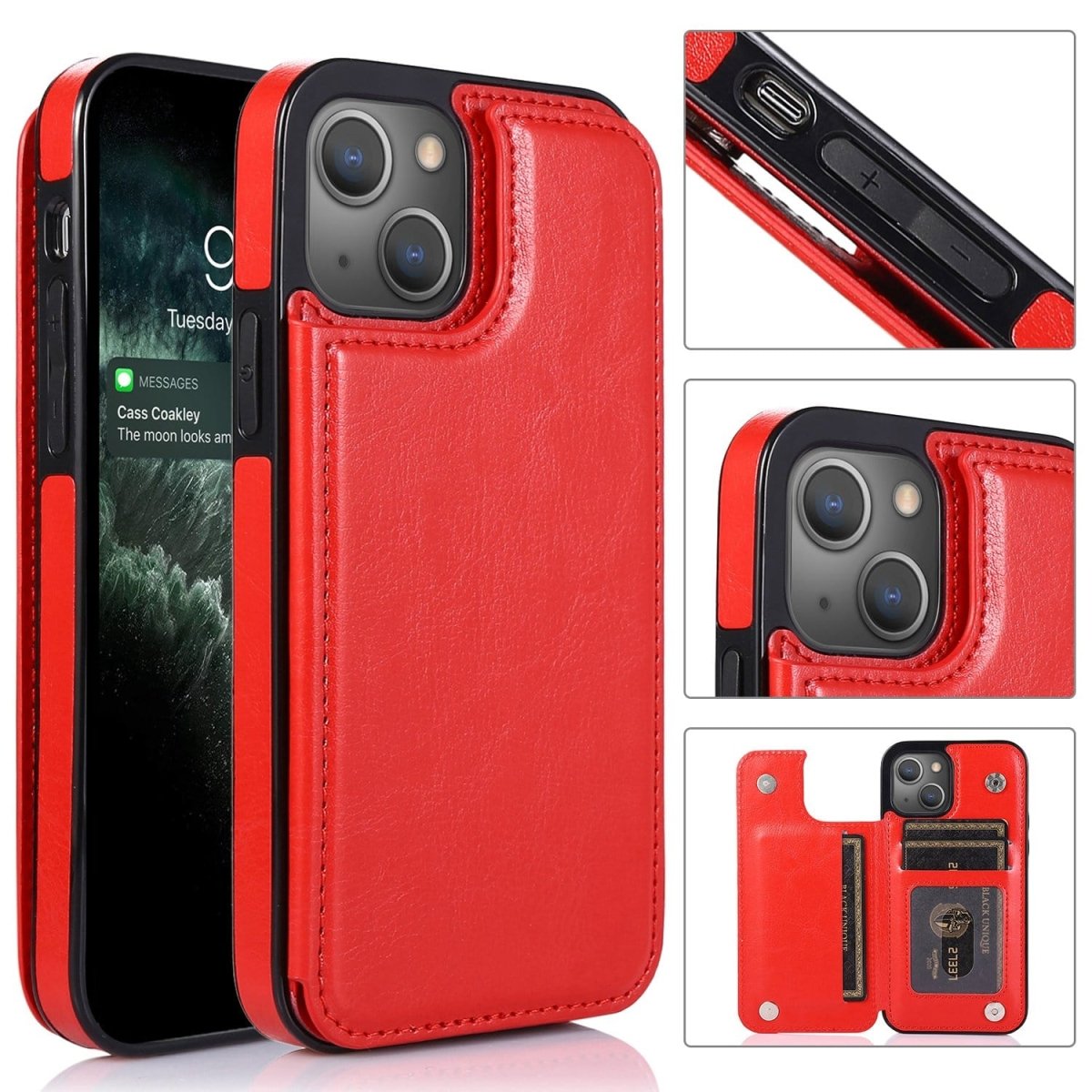 Flip Leather Phone Wallet Case - Red