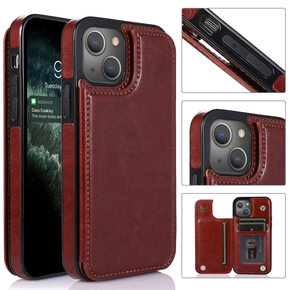 Flip Leather Phone Wallet Case - Brown