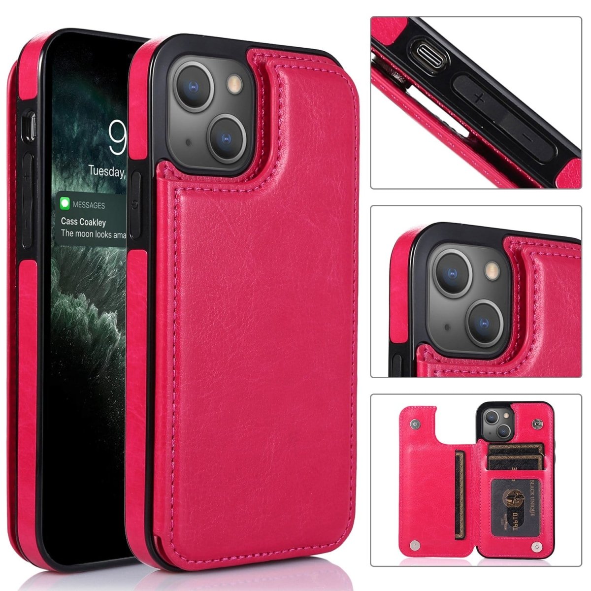Flip Leather Phone Wallet Case - Rose Red