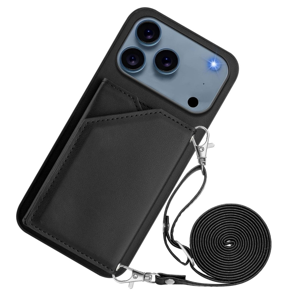 Crossbody Leather Wallet Phone Case - Black