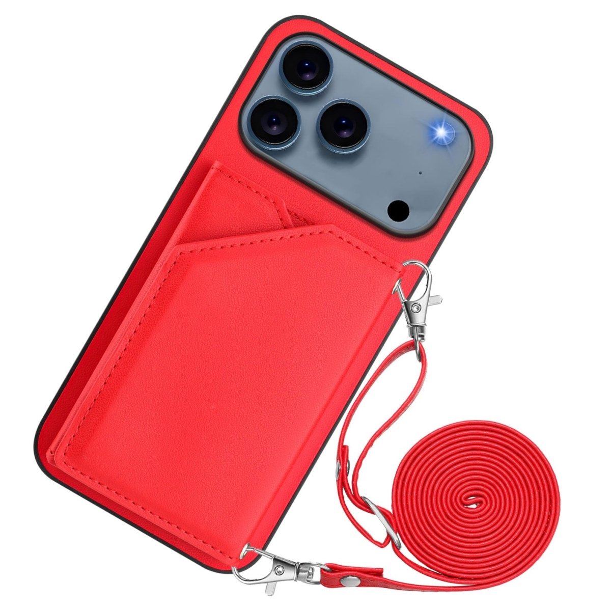 Crossbody Leather Wallet Phone Case - Red