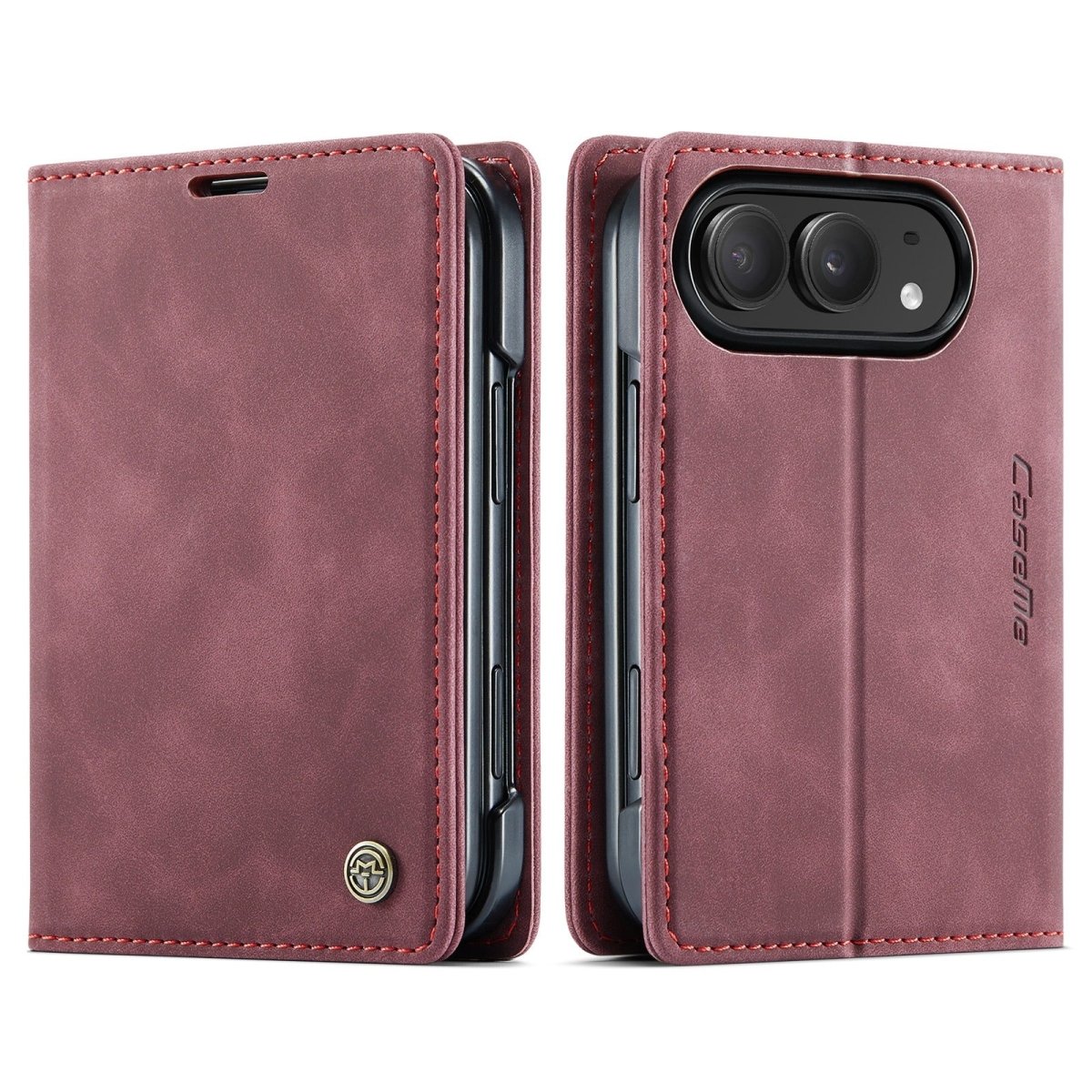 Leather Phone Wallet Case - Wine Red