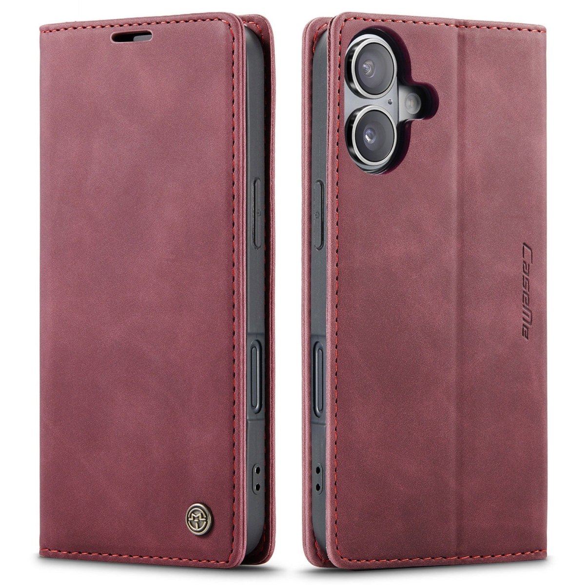 Leather Phone Wallet Case - Wine Red