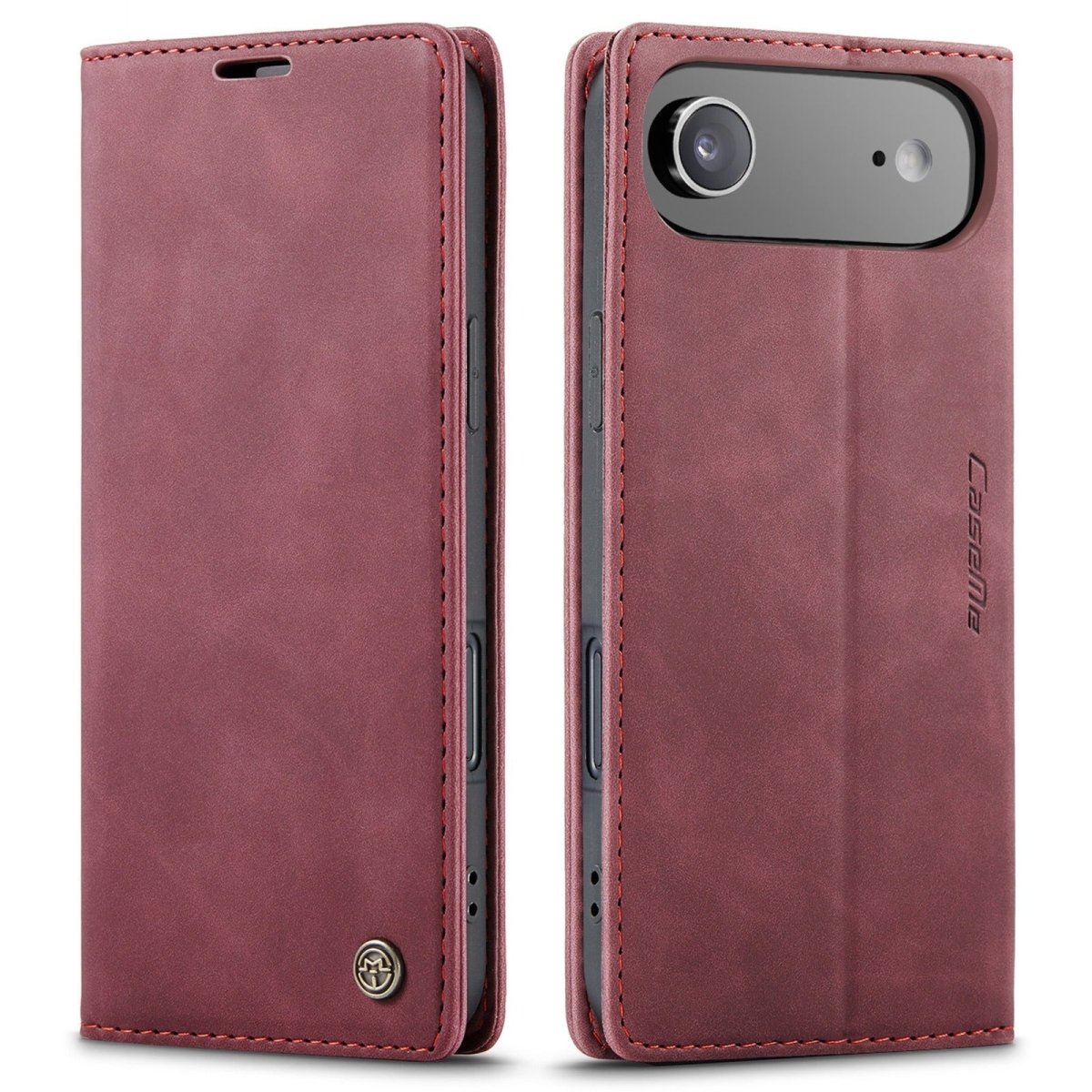 Leather Phone Wallet Case - Wine Red