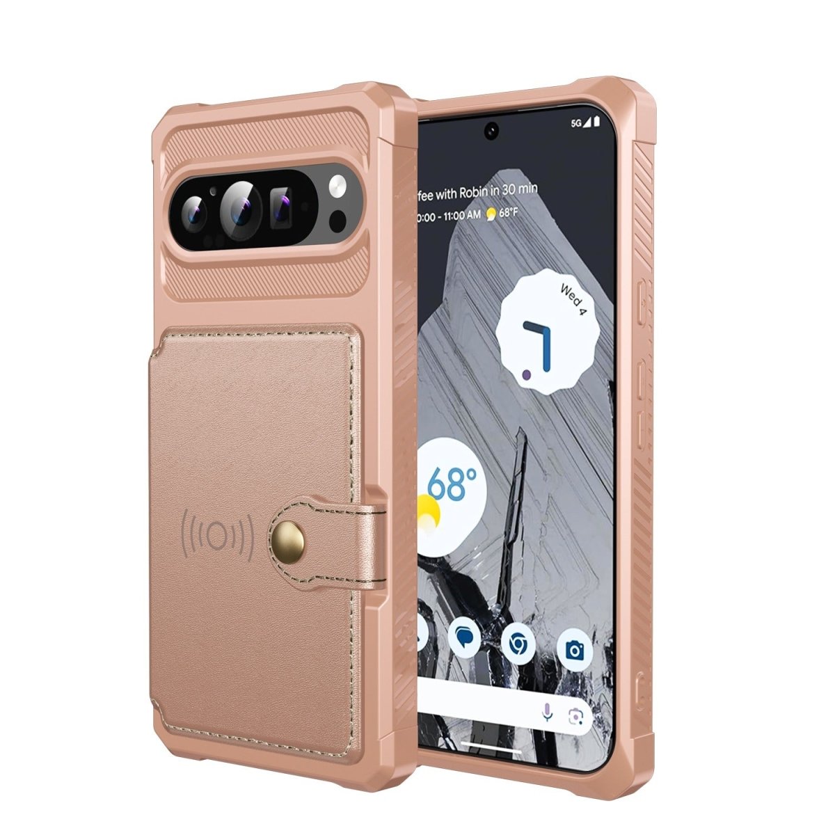 Magnetic Leather Wallet Case For Google Pixel - Rose Gold