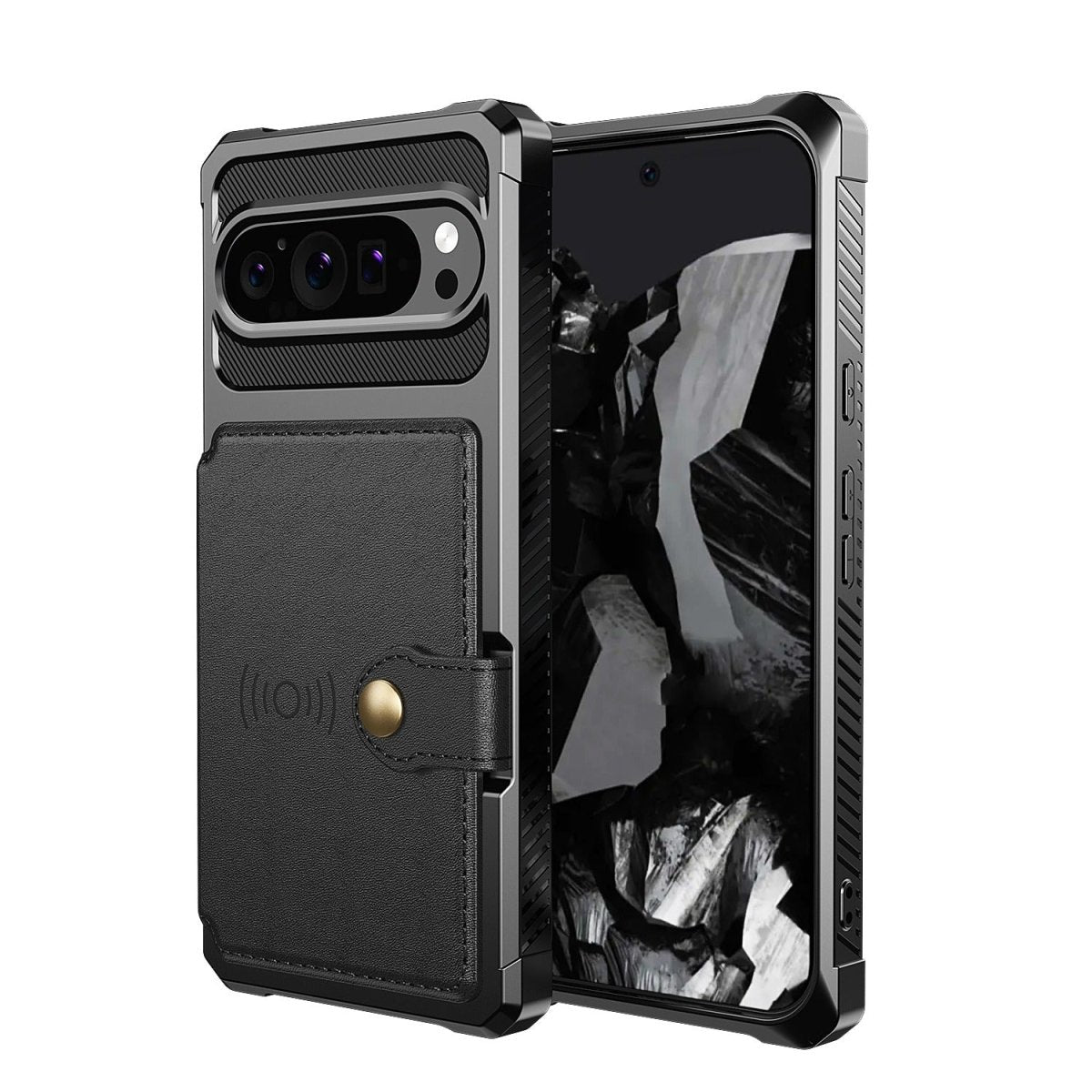 Magnetic Leather Wallet Case For Google Pixel - Black