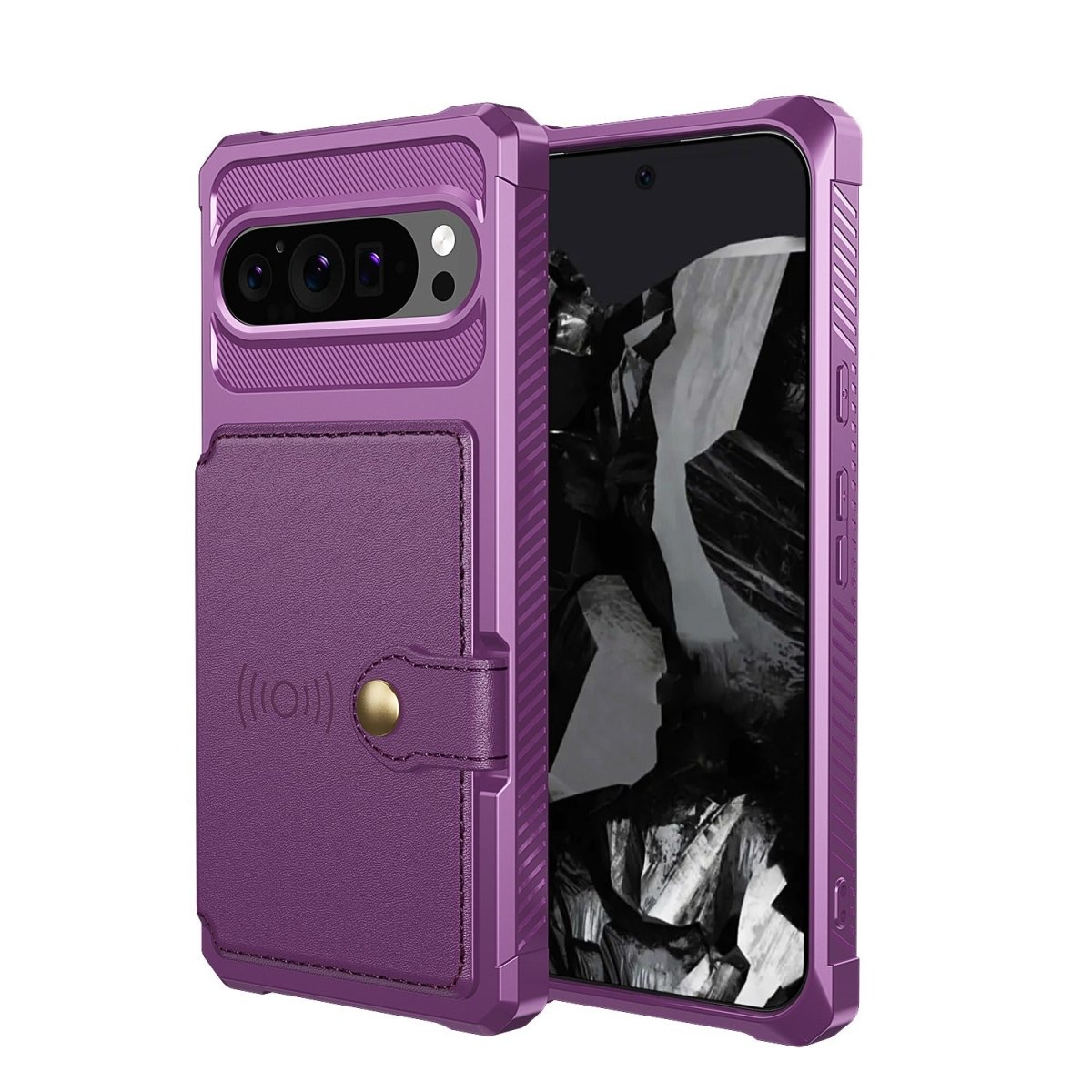 Magnetic Leather Wallet Case For Google Pixel - Purple