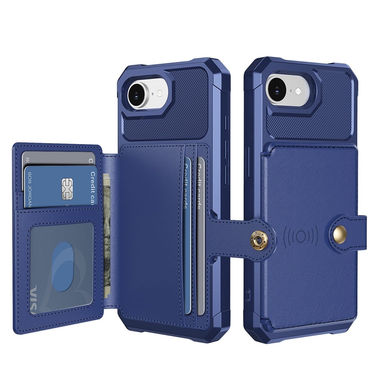 Magnetic Leather Phone Wallet Case - Blue