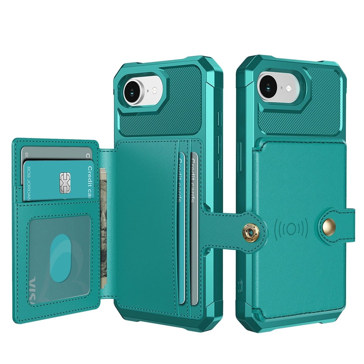 Magnetic Leather Phone Wallet Case - Green
