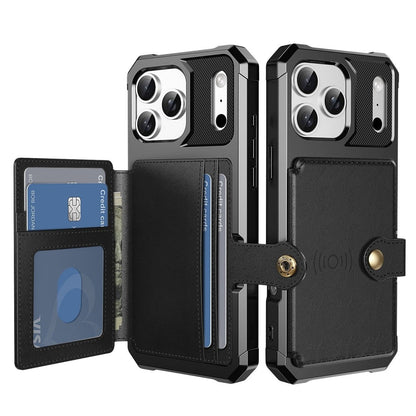 Magnetic Leather Phone Wallet Case - Black
