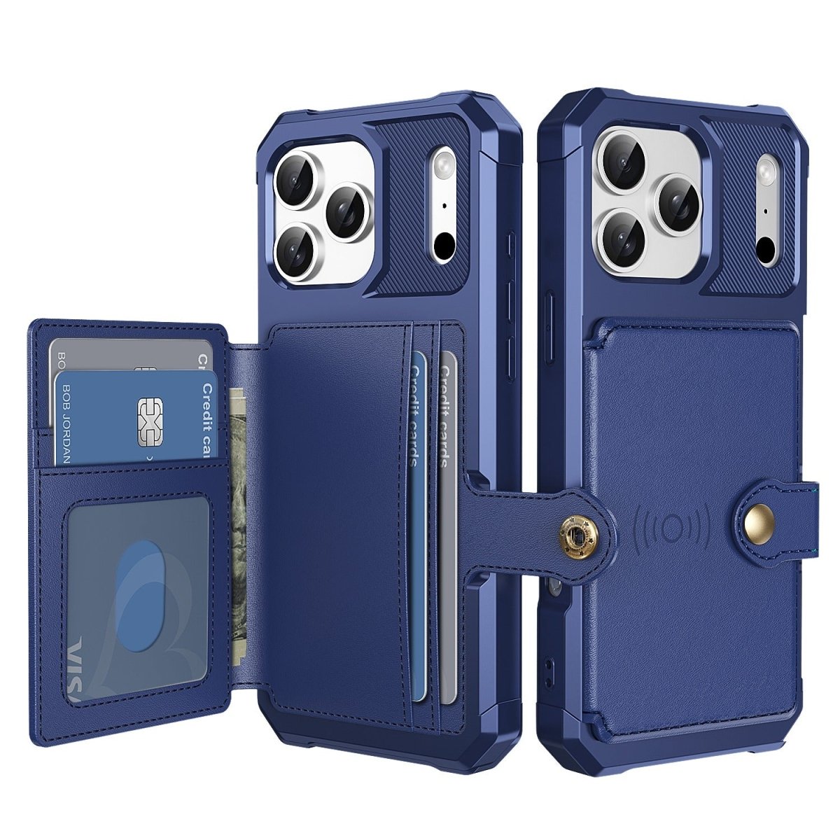 Magnetic Leather Phone Wallet Case - Blue