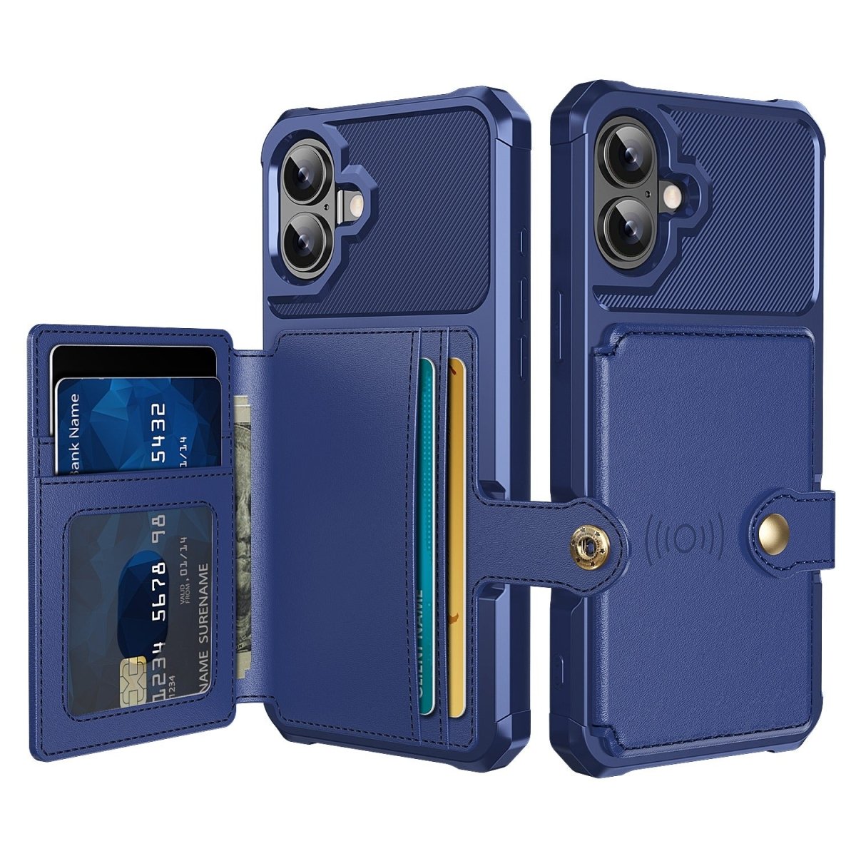 Magnetic Leather Phone Wallet Case - Blue