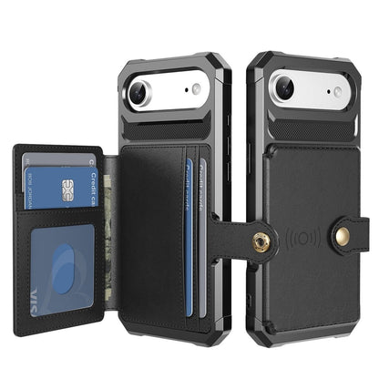 Magnetic Leather Phone Wallet Case - Black