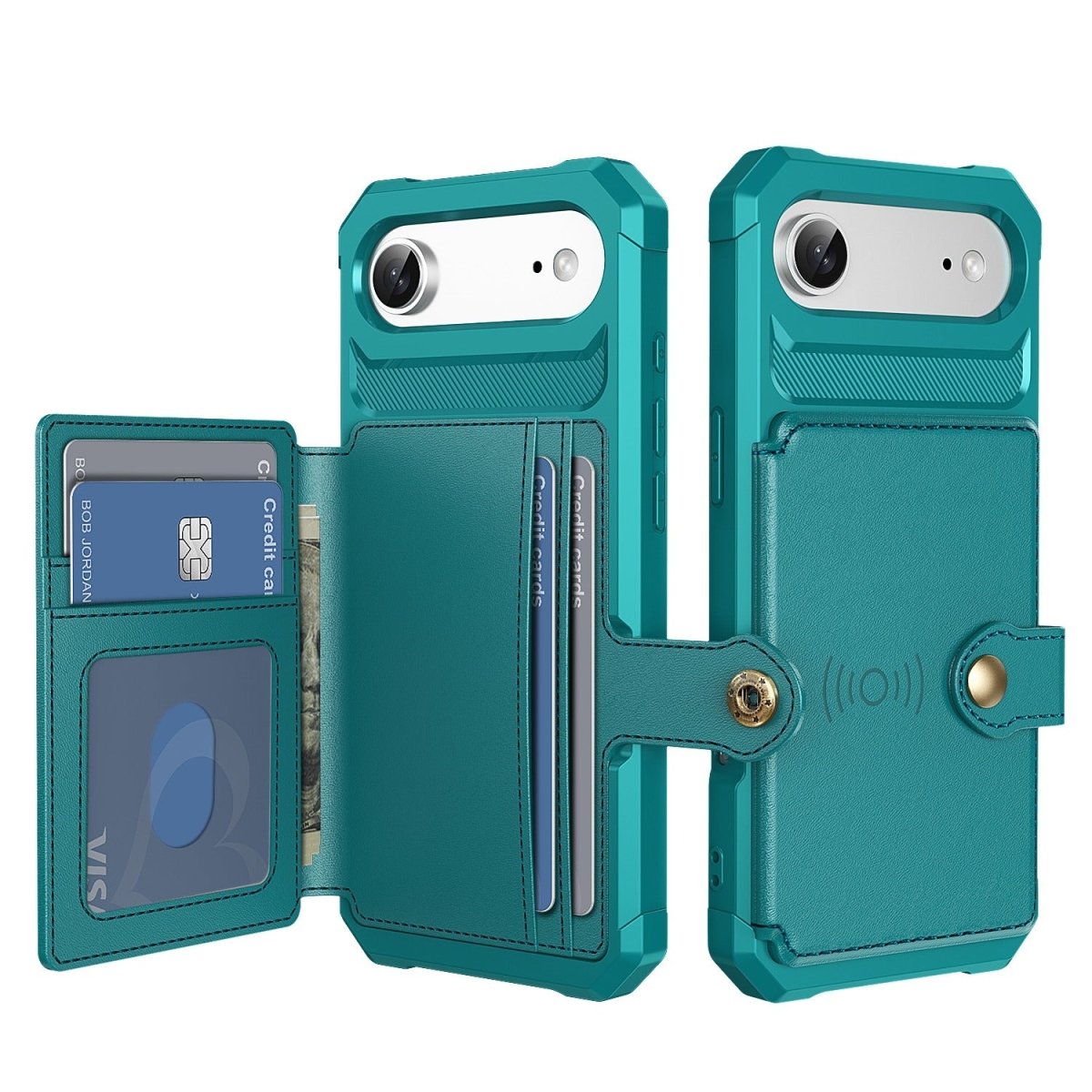 Magnetic Leather Phone Wallet Case - Green