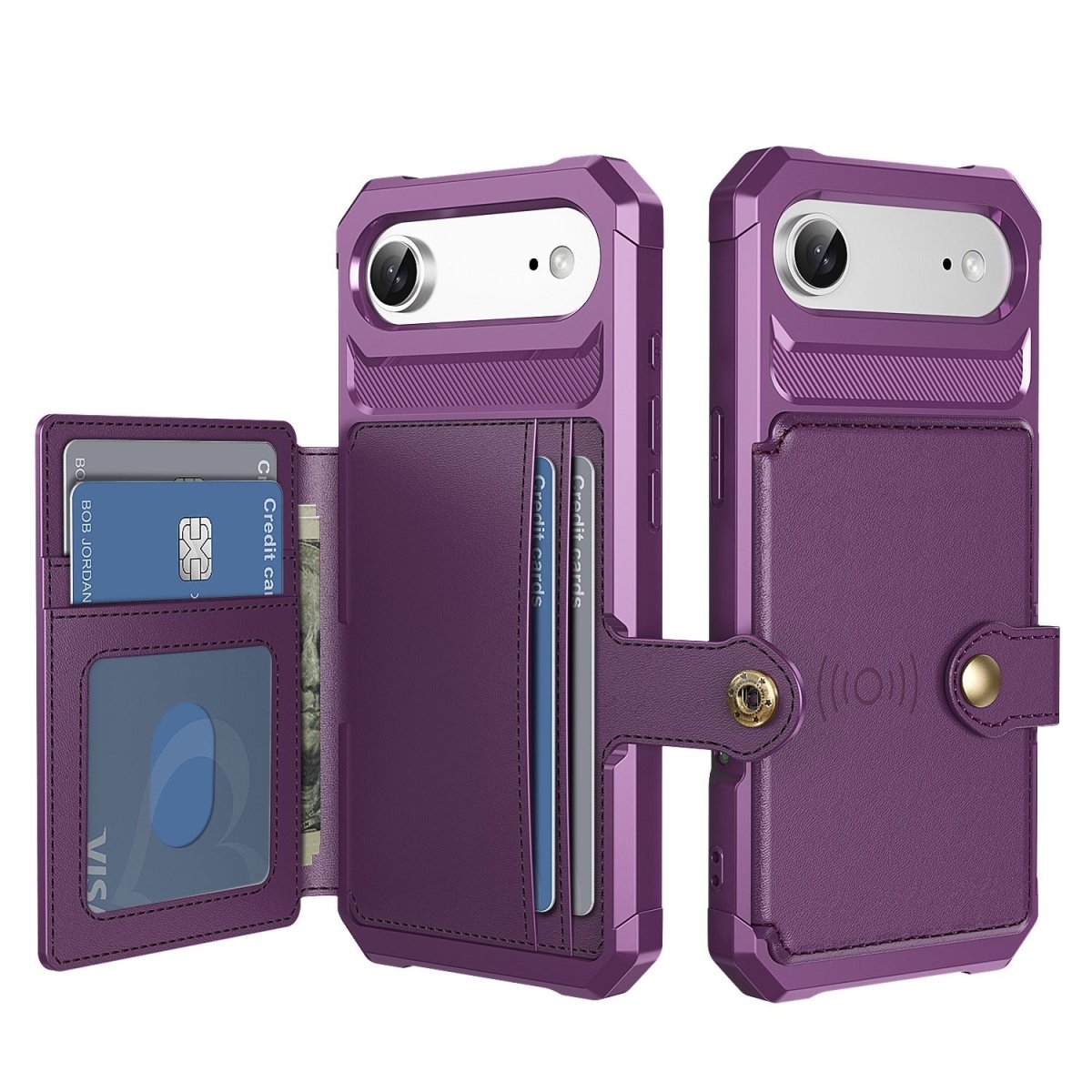 Magnetic Leather Phone Wallet Case - Purple
