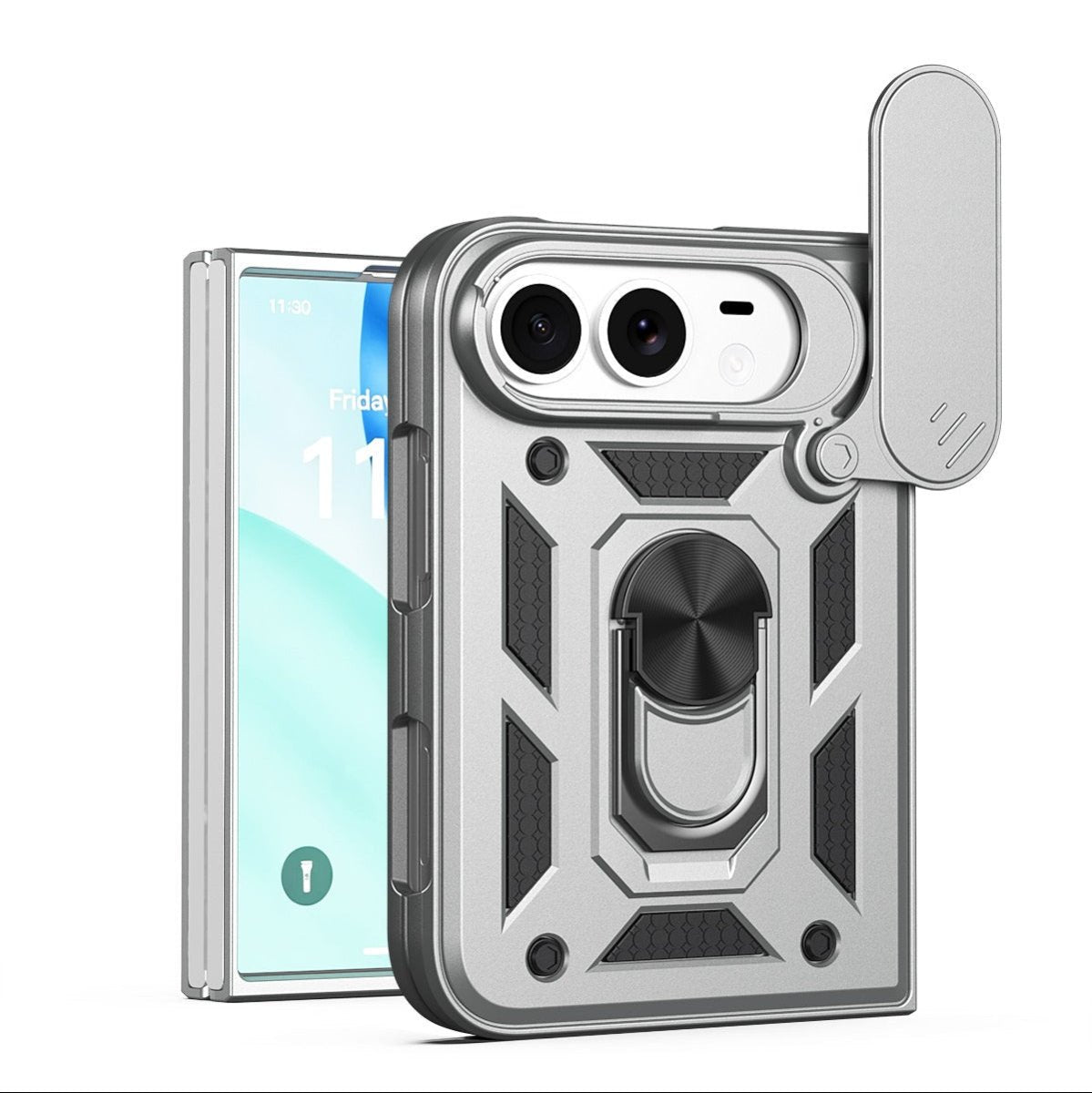 Magnetic Shockproof Phone Case With Camera Cover - Silver