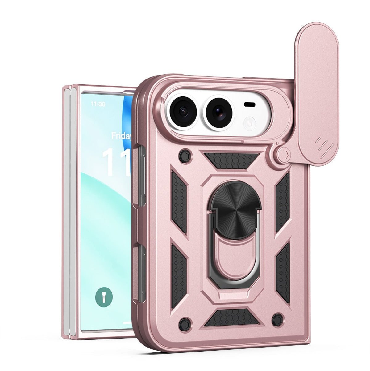 Magnetic Shockproof Phone Case With Camera Cover - Rose Gold