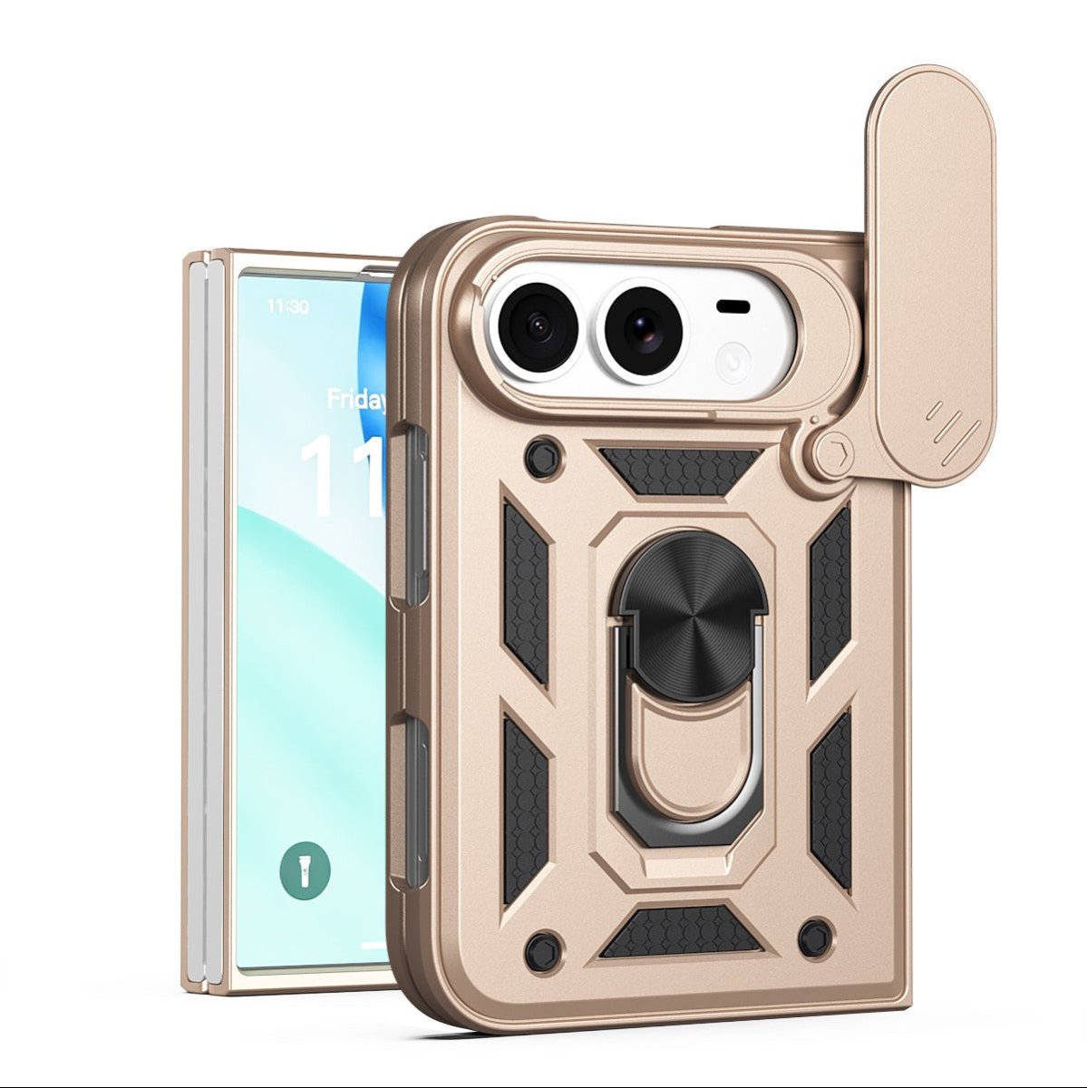 Magnetic Shockproof Phone Case With Camera Cover - Gold