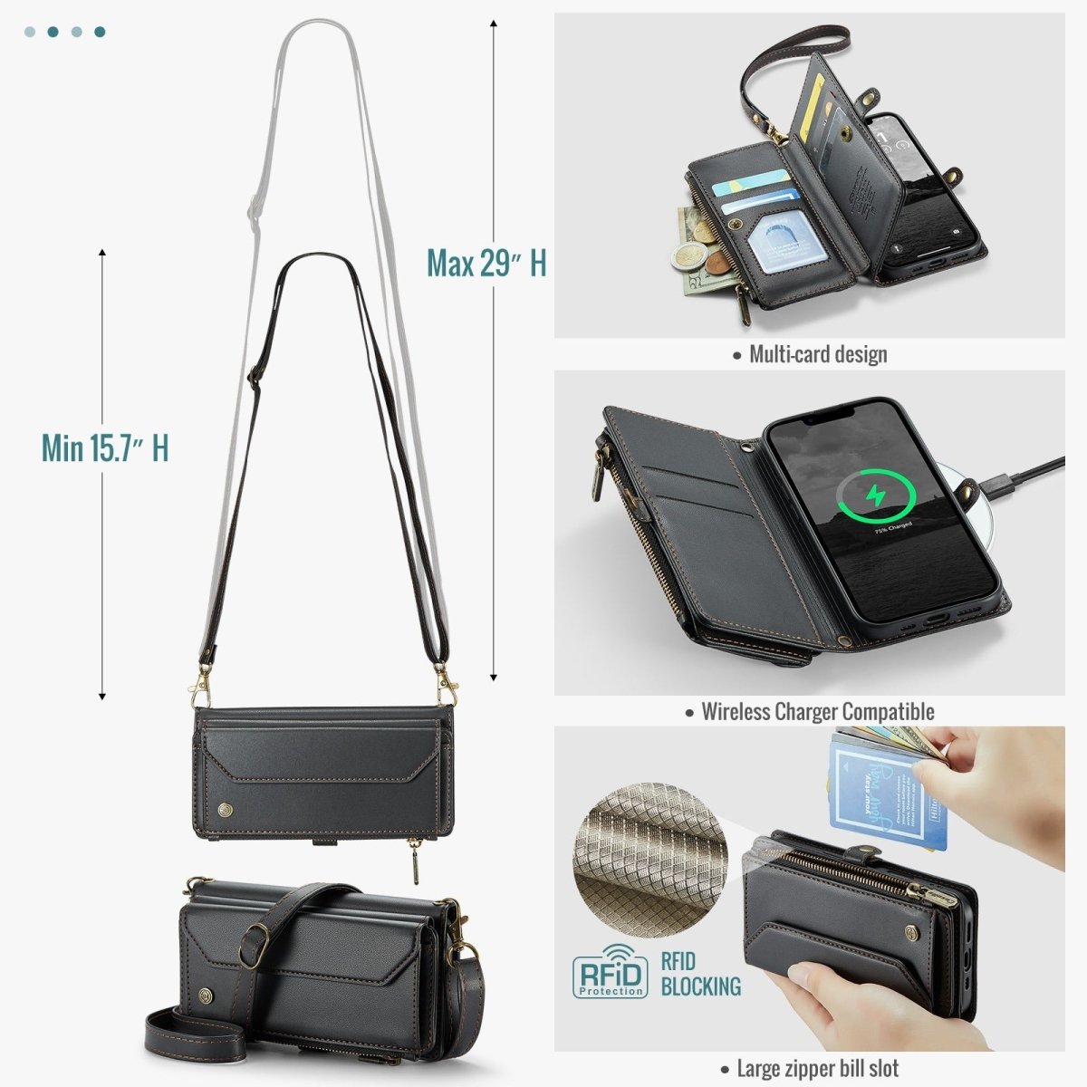 RFID Crossbody Leather Wallet Phone Case
